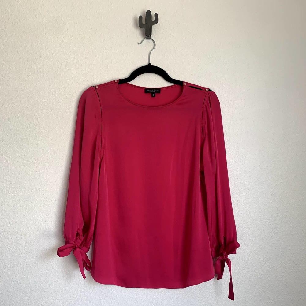 Rag & Bone Pink Silk Blend Tie Sleeve Blouse
